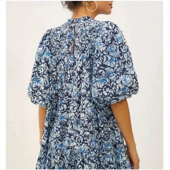 NEW Anthropologie Love the Label Andrea Blue Puff Sleeve Mini Dress - Picture 5 of 15